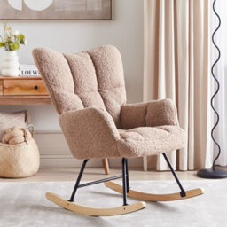 Beliani Rocking Chair Sand Beige Boucle With Tufted Biscuit Upholstery - thumbnail 2