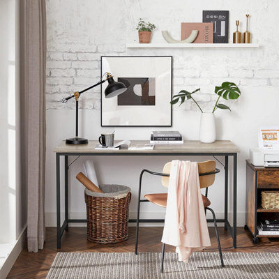 Songmics Large Office Station, Industrial Design Workspace With Metal Structure, Greige And Black - image 1