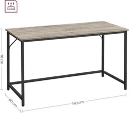 Songmics Large Office Station, Industrial Design Workspace With Metal Structure, Greige And Black - thumbnail 2