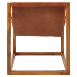 Orsina Brown Cubic Frame Chair,leather Upholstered Armchair,teak Wood Accent Chair For Lounge,comfy Patio Chair - thumbnail 5