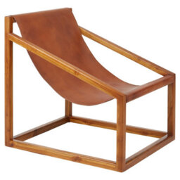 Orsina Brown Cubic Frame Chair,leather Upholstered Armchair,teak Wood Accent Chair For Lounge,comfy Patio Chair - thumbnail 3