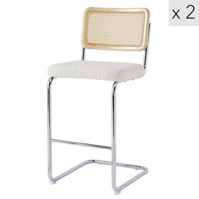 Nordlys Set Of 2 Bar Stools With Cane Backs And White Bouclé Seats Modern Design Style Dining Room - image 1