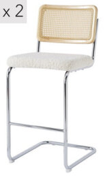 Nordlys Set Of 2 Bar Stools With Cane Backs And White Bouclé Seats Modern Design Style Dining Room - thumbnail 2