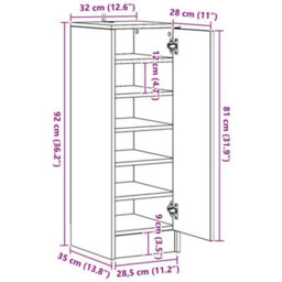 Vidaxl Shoe Cabinet Artisan Oak 32X35X92 Cm Engineered Wood - thumbnail 3