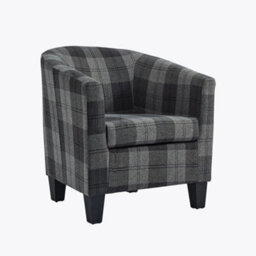 Home Detail Canberra Accent Bucket Tub Chair Occasional Armchair Wood Effect Legs Grey Tartan Fabric Foam Padded Backrest Seat - thumbnail 4