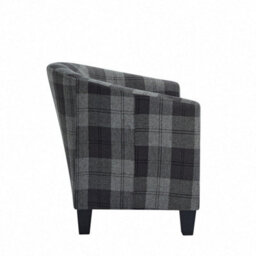 Home Detail Canberra Accent Bucket Tub Chair Occasional Armchair Wood Effect Legs Grey Tartan Fabric Foam Padded Backrest Seat - thumbnail 2