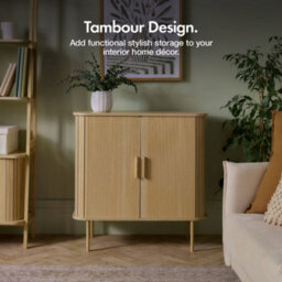 Vonhaus Sideboard For Living Room, Sliding Door Tambour Cabinet & 3 Shelves, Living Room Storage Cupboard For Hallway, Landos - thumbnail 2