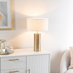 Valuelights Lexy Antique Brass Touch Table Lamp With Cream Boucle Shade