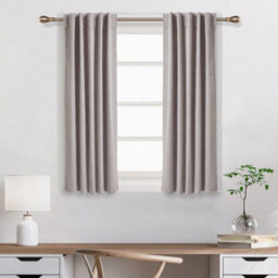 Living And Home Washable Two Hanging Methods Beige Solid Colour Faux Linen Polyester 100% Curtains Pair Set Of 2 137 X 117 Cm - thumbnail 2
