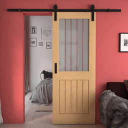 Green & Taylor Cottage Deluxe Oak Frosted Glass With Clear Lines Internal Sliding Barn Door