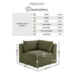 Furniturebox Uk Drift Green Boucle Corner Section Armchair For Modular Sofa - thumbnail 2