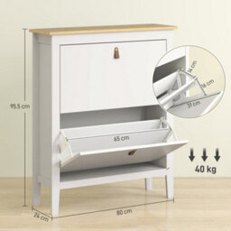 Homcom 2 Drawer Shoe Cabinet With Flip Doors For Hallway, Entryway, White - thumbnail 3