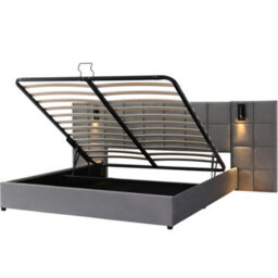 Matteo Luxurious Upholstered Double Bed With Hydraulic Storage, Directional Lamp, Usb Charging, Wide Headboard Grey Velvet - thumbnail 8