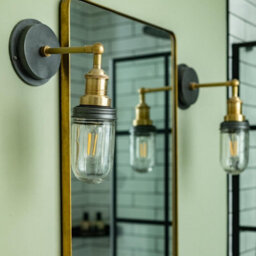 Industville Brooklyn Outdoor & Bathroom Wall Light, Brass Holder, Pewter Ring - thumbnail 4
