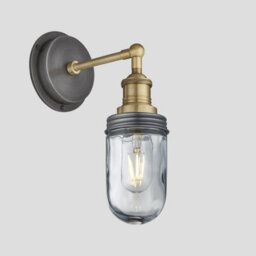Industville Brooklyn Outdoor & Bathroom Wall Light, Brass Holder, Pewter Ring - thumbnail 1