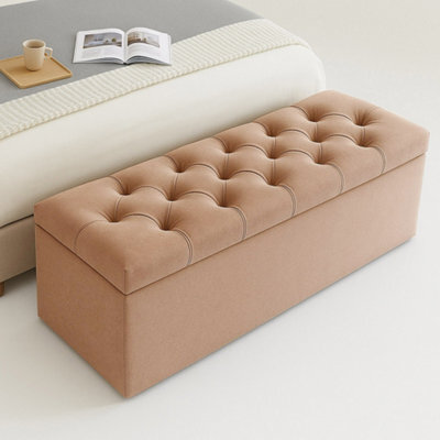 120Cm Chesterfield Ottoman Storage Box, Mink Plush Velvet Upholstered Blanket Box, End Of Bed Bench, Deep Storage Chest - image 1