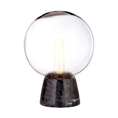 Orsina Contemporary Globe Lamp With Black Marble Base, Contrasting Bedside Table Light, Versatile Modern Lamp - image 1