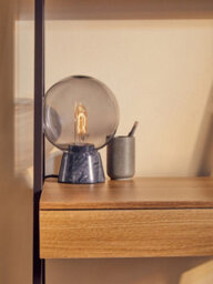 Orsina Contemporary Globe Lamp With Black Marble Base, Contrasting Bedside Table Light, Versatile Modern Lamp - thumbnail 6