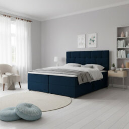 Upholstered Bedroom Storage Bed With Mdf And Laminated Board Frame Bonell Spring Base And Topper Mattress Set 180X200 Blue - thumbnail 2
