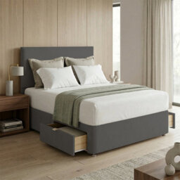 "Adore Designs Victoria Plush Velvet Divan Bed, 50"" Headboard - 5Ft Kingsize - Grey - 2 Drawers Foot End" - thumbnail 1