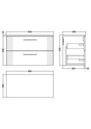 Balterley Belvide Partial Fluted 2 Drawer Wall Hung Vanity Unit With Colour Coordinating Worktop - 800mm - Satin Soft Black - thumbnail 6