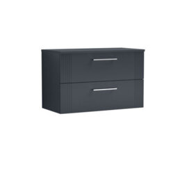 Balterley Belvide Partial Fluted 2 Drawer Wall Hung Vanity Unit With Colour Coordinating Worktop - 800mm - Satin Soft Black