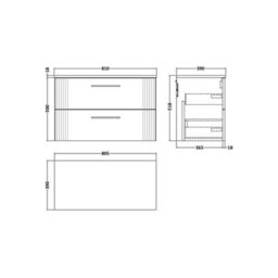Balterley Belvide Partial Fluted 2 Drawer Wall Hung Vanity Unit With Colour Coordinating Worktop - 800mm - Satin Soft Black - thumbnail 2