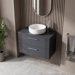 Balterley Belvide Partial Fluted 2 Drawer Wall Hung Vanity Unit With Colour Coordinating Worktop - 800mm - Satin Soft Black - thumbnail 3