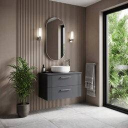 Balterley Belvide Partial Fluted 2 Drawer Wall Hung Vanity Unit With Colour Coordinating Worktop - 800mm - Satin Soft Black - thumbnail 4