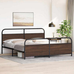 Berkfield Metal Bed Frame Without Mattress Brown Oak 193X203 Cm - thumbnail 4