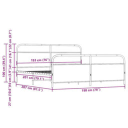 Berkfield Metal Bed Frame Without Mattress Brown Oak 193X203 Cm - thumbnail 9