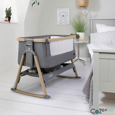 Tutti Bambini Cozee Air Bedside Rocking Crib, Oak & Charcoal Adjustable Height, Breathable Mattress, Removable Rocking Bars - image 1