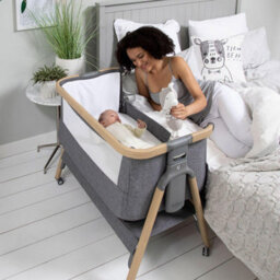 Tutti Bambini Cozee Air Bedside Rocking Crib, Oak & Charcoal Adjustable Height, Breathable Mattress, Removable Rocking Bars - thumbnail 2