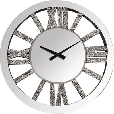 Deenz 40X40Cm Mirrored Crushed Crystal Wall Clock Loose Diamond Crystal Mirror Wall Silent Clock Chic Finishing Touch