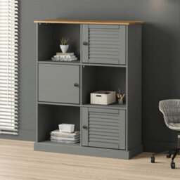 Berkfield Bookcase Vigo Grey 90X35X114.5 Cm Solid Wood Pine - thumbnail 1