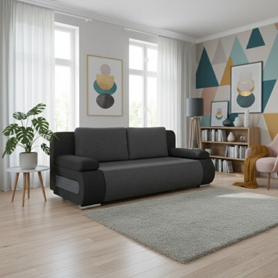 Emma 3 Seater Sofa Bed With Storage Upholstered Back Pillows 200Cm Sleeping Area 200 143Cm Light Grey And Grey - image 1