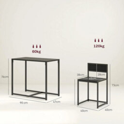 Dining Table And Chairs Set 2 Black Industrial Steel Frame Compact - thumbnail 2