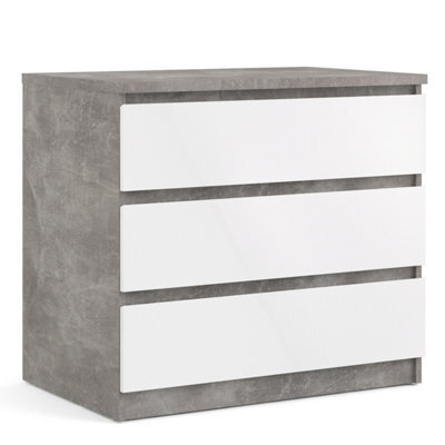 Furniture To Go Naia Chest Of 3 Drawers In Concrete And White High Gloss (W) 77 X (H) 70.1 X (D) 50Cm