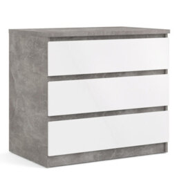Furniture To Go Naia Chest Of 3 Drawers In Concrete And White High Gloss (W) 77 X  (H) 70.1 X (D) 50Cm - thumbnail 1