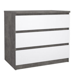 Furniture To Go Naia Chest Of 3 Drawers In Concrete And White High Gloss (W) 77 X  (H) 70.1 X (D) 50Cm - thumbnail 2
