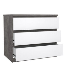 Furniture To Go Naia Chest Of 3 Drawers In Concrete And White High Gloss (W) 77 X  (H) 70.1 X (D) 50Cm - thumbnail 5