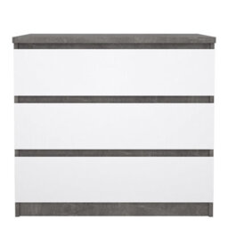 Furniture To Go Naia Chest Of 3 Drawers In Concrete And White High Gloss (W) 77 X  (H) 70.1 X (D) 50Cm - thumbnail 3