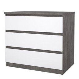 Furniture To Go Naia Chest Of 3 Drawers In Concrete And White High Gloss (W) 77 X  (H) 70.1 X (D) 50Cm - thumbnail 4