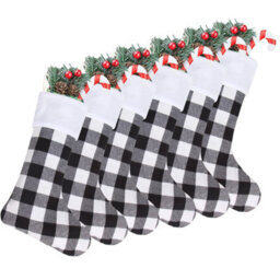 CLEFFNS 24 Pack Christmas Stockings,white Buffalo Plaid Decoration Ornament,large White Black Buffalo Plaid Fireplace Hanging Stockings - thumbnail 3