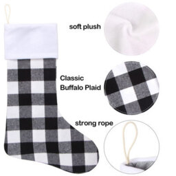 CLEFFNS 24 Pack Christmas Stockings,white Buffalo Plaid Decoration Ornament,large White Black Buffalo Plaid Fireplace Hanging Stockings - thumbnail 4