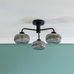 Valuelights Amaia Matte Black Ip44 Rated 3 Way Smoked Ribbed Glass Ceiling Light - thumbnail 2