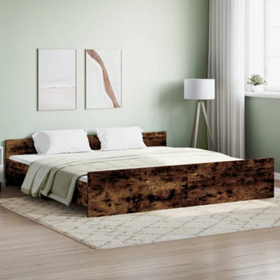 Berkfield Bed Frame With Headboard And Footboard Smoked Oak 200X200 Cm - image 1