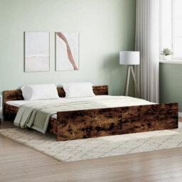 Berkfield Bed Frame With Headboard And Footboard Smoked Oak 200X200 Cm - thumbnail 1