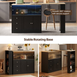 Btm Kitchen Island With Swivel Extension Table Wine Cabinet Led Lights Glass Door Drawer Storage L Shaped Bar Table - thumbnail 9