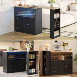 Btm Kitchen Island With Swivel Extension Table Wine Cabinet Led Lights Glass Door Drawer Storage L Shaped Bar Table - thumbnail 1